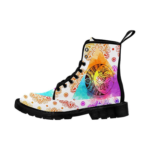 Image of Mandala Henna Colorful Womens Boots Lolita Combat Boots,Hand Crafted,Multi Colored