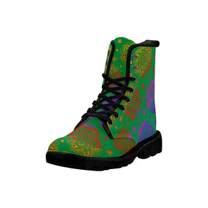 Mandala Henna Colorful Womens Boots Lolita Combat Boots,Hand Crafted,Multi Colored