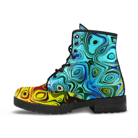 Image of Colorful Swirls Abstract Women's Vegan Leather Boots, Hippie Combat Shoes,