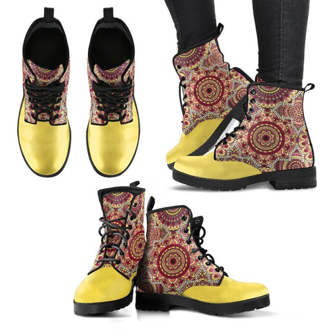 Image of Mandala Ornaments Women's Vegan Leather Boots, Lace,Up Ankle Boots,