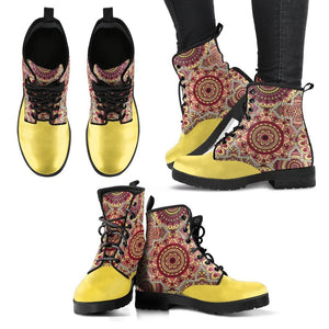Mandala Ornaments Women's Vegan Leather Boots, Lace,Up Ankle Boots,