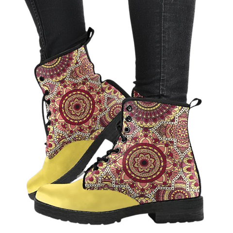 Image of Mandala Ornaments Women's Vegan Leather Boots, Lace,Up Ankle Boots,