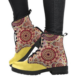 Mandala Ornaments Women's Vegan Leather Boots, Lace,Up Ankle Boots,