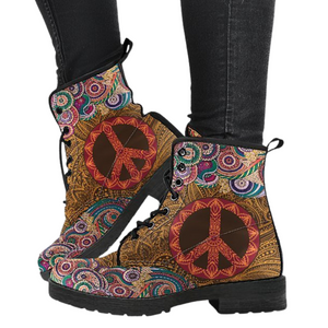 Mandala Peace Bohemian Women's Boots , Vegan Leather Ankle Boots, Handcrafted,