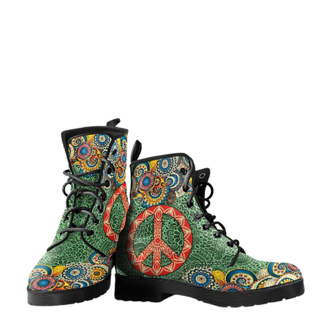 Image of Mandala Peace Design Women's Leather Boots, Vegan Winter Boots, Handcrafted Rain