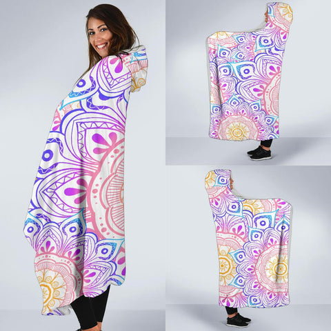 Image of Mandala Purple,Colorful Throw,Vibrant Pattern Hooded blanket,Blanket with Hood,Soft Blanket,Hippie Hooded Blanket,Sherpa Blanket