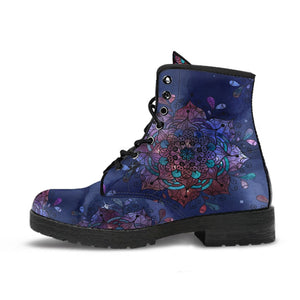 Mandala Women's Vegan Leather Boots, Handcrafted Rainbow Winter Shoes, Stylish