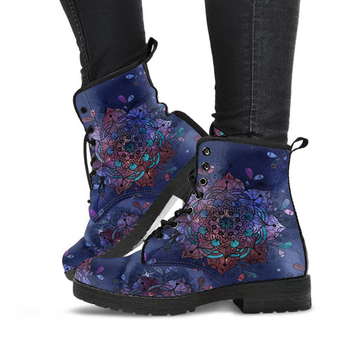 Image of Mandala Women's Vegan Leather Boots, Handcrafted Rainbow Winter Shoes, Stylish
