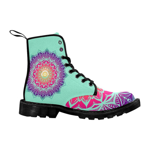 Image of Mandala Rainbow Colorful Womens Boots Combat Style Boots, Rain Boots,Hippie,Combat Style Boots