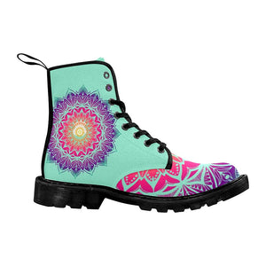 Mandala Rainbow Colorful Womens Boots Combat Style Boots, Rain Boots,Hippie,Combat Style Boots