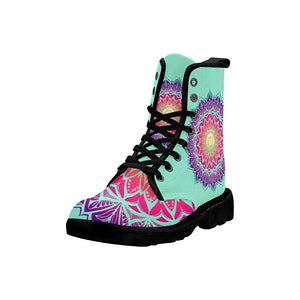 Mandala Rainbow Colorful Womens Boots Combat Style Boots, Rain Boots,Hippie,Combat Style Boots