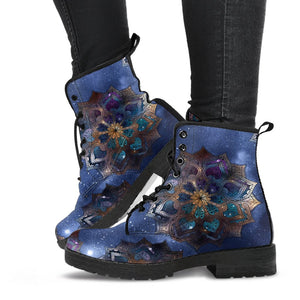 Cosmic Mandala Sky, Vegan Leather Women's Boots, Rainbow Winter