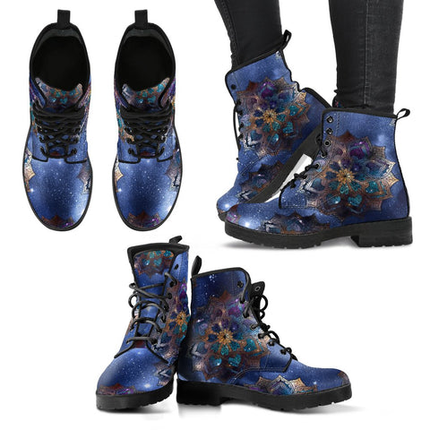 Image of Cosmic Mandala Sky, Vegan Leather Women's Boots, Rainbow Winter