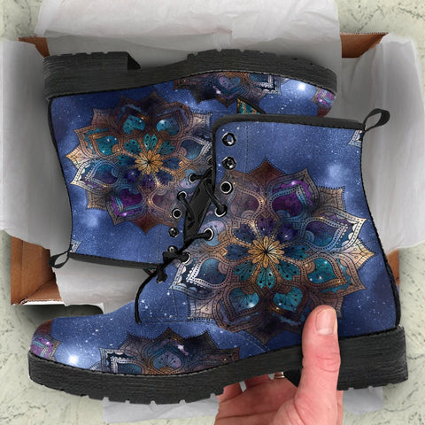 Image of Cosmic Mandala Sky, Vegan Leather Women's Boots, Rainbow Winter