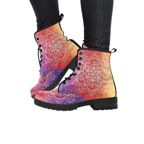 Image of Colorful Mandala, Women's Handcrafted Vegan Leather Boots, Stylish Leather