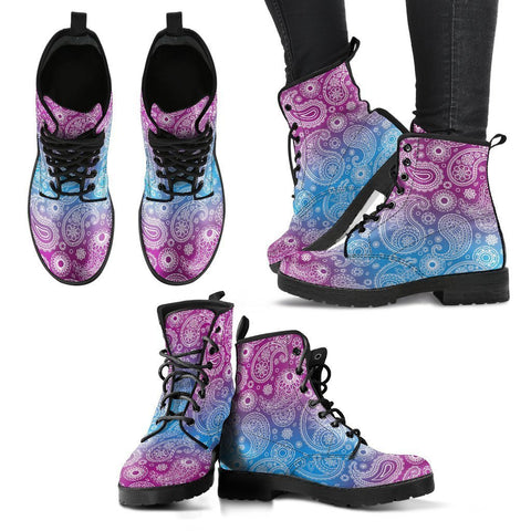 Image of Colorful Mandala Paisley, Women's Vegan Leather Boots, Handmade Women's Boots, Chic Leather Shoes, Vegan Fashion Footwear