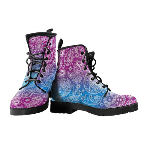 Image of Colorful Mandala Paisley, Women's Vegan Leather Boots, Handmade Women's Boots, Chic Leather Shoes, Vegan Fashion Footwear