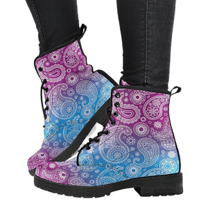 Colorful Mandala Paisley, Women's Vegan Leather Boots, Handmade Women's Boots, Chic Leather Shoes, Vegan Fashion Footwear