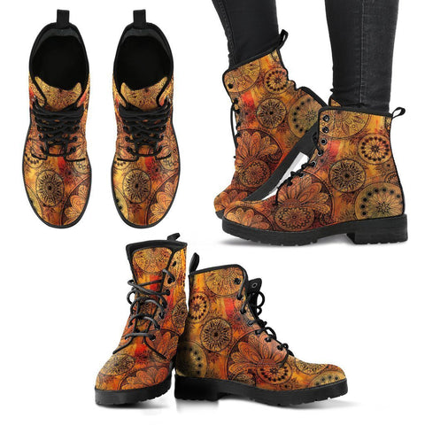 Image of Mandala Boho Women's Leather Boots, Vegan, Multi,Coloured, Combat Style,