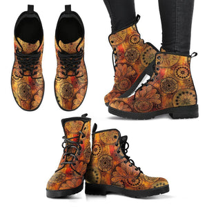 Mandala Boho Women's Leather Boots, Vegan, Multi,Coloured, Combat Style,