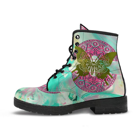 Image of Marble Multicolored Butterfly Vegan Leather Women's Boots, Hippie