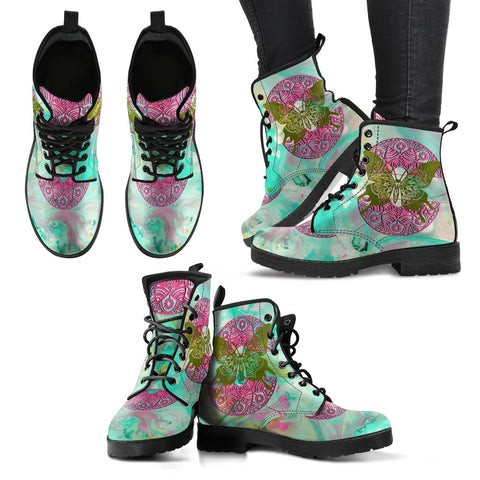 Image of Marble Multicolored Butterfly Vegan Leather Women's Boots, Hippie