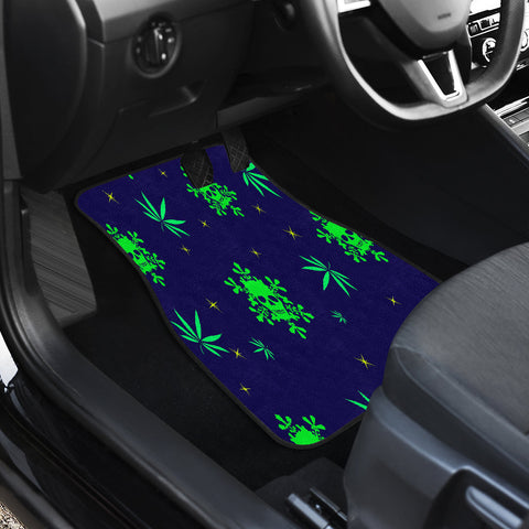 Image of Marijuana leaves Snowflakes with Skulls Car Mats Back/Front, Floor Mats Set, Car