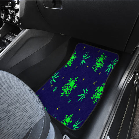 Image of Marijuana leaves Snowflakes with Skulls Car Mats Back/Front, Floor Mats Set, Car