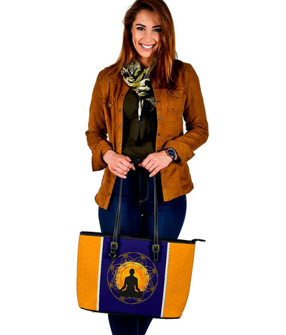 Image of Meditating Man Navy Blue And Yellow Tote Bag,Multi Colored,Bright,Book Bag,Gift Bag,Leather Bag,Leather Tote Bag Women Bag,Everyday Bag