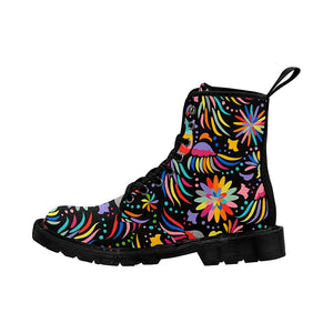 Mexican Embroidery Multicolors Womens Lolita Combat Boots,Hand Crafted