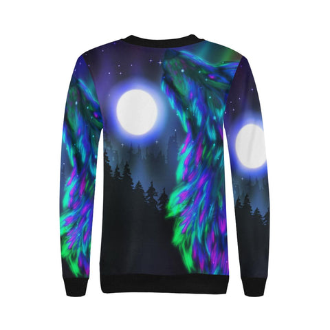 Image of Midnight Howling Moon Wolf Womens Sweatshirt, Crew Neck Sweater, Pullover