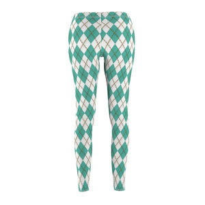 Mint Diamond Plaid Multicolored Women's Cut & Sew Casual Leggings, Yoga Pants,