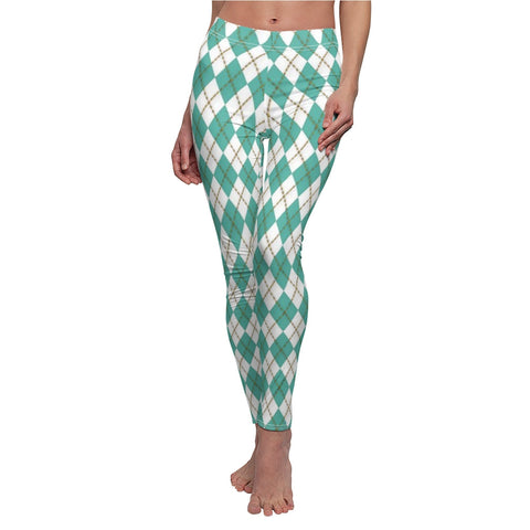 Image of Mint Diamond Plaid Multicolored Women's Cut & Sew Casual Leggings, Yoga Pants,