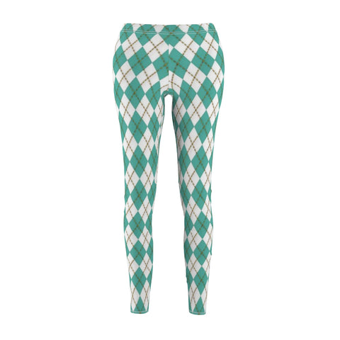 Image of Mint Diamond Plaid Multicolored Women's Cut & Sew Casual Leggings, Yoga Pants,