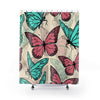 Mint Pink Multicolored Butterfly Shower Curtains, Water Proof Bath Decor | Spa |