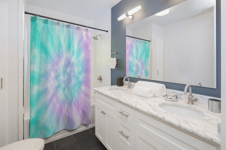 Mint Purple Tie Dye Swirl Shower Curtains, Water Proof Bath Decor | Spa |