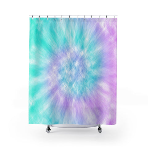 Image of Mint Purple Tie Dye Swirl Shower Curtains, Water Proof Bath Decor | Spa |
