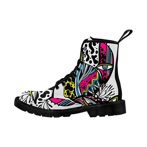 Image of Modern Abstract Psychedelic Fashion Eyes Composition In Hippie Or Memphis Style Womens Colorful Boots