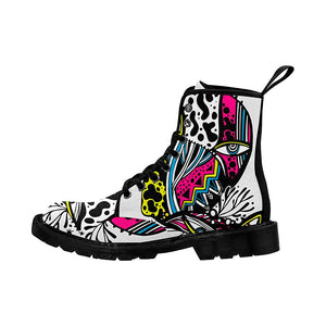 Modern Abstract Psychedelic Fashion Eyes Composition In Hippie Or Memphis Style Womens Colorful Boots