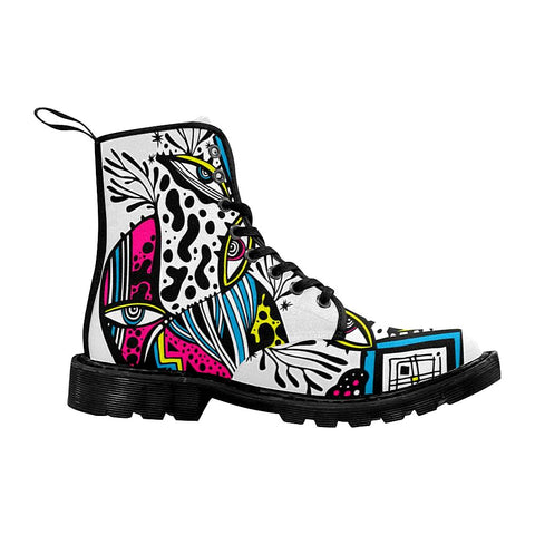 Image of Modern Abstract Psychedelic Fashion Eyes Composition In Hippie Or Memphis Style Womens Colorful Boots