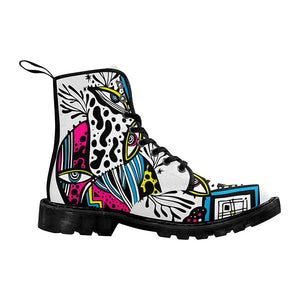 Modern Abstract Psychedelic Fashion Eyes Composition In Hippie Or Memphis Style Womens Colorful Boots