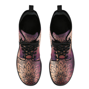 Women's Vegan Leather Boots, Brown Dream Catcher Design, Hippie
