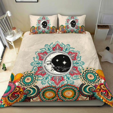 Image of Moon Mandala Colorful Beige Bedding Set, Doona Cover, Bedding Coverlet, Printed Duvet Cover, Bed Room, Comforter Cover, Twin Duvet Cover