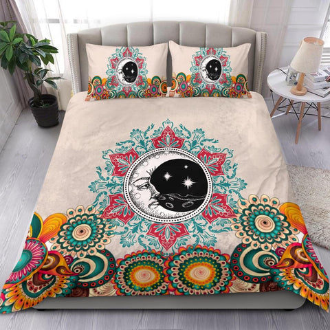 Image of Moon Mandala Colorful Beige Bedding Set, Doona Cover, Bedding Coverlet, Printed Duvet Cover, Bed Room, Comforter Cover, Twin Duvet Cover