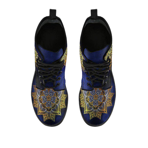 Image of Women's Dark Blue Moon Sun Mandala Vegan Leather Boots , Astronomy, Astrology,