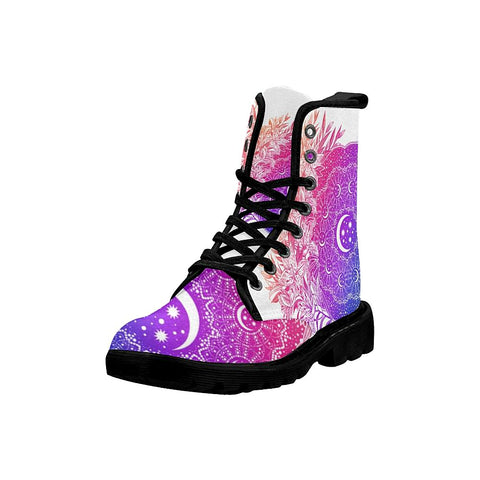 Image of Moon Space Mandala Womens Boots , Combat Style Boots, Custom Boots,Boho Chic Boots