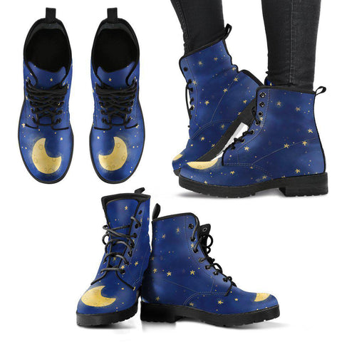 Image of Blue Moon Stars Astrology Boots, Women's Vegan Leather Shoes, Handcrafted Cosmos