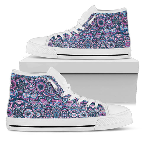 Image of Mosaic Mandala Paisley Streetwear, Hippie, Spiritual, Multi Colored, High Tops Sneaker, Canvas Shoes, High Quality,Handmade Crafted