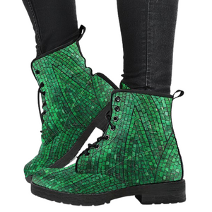 Mosaic Design Women's Leather Boots, Handcrafted Vegan Leather, Chic Women's
