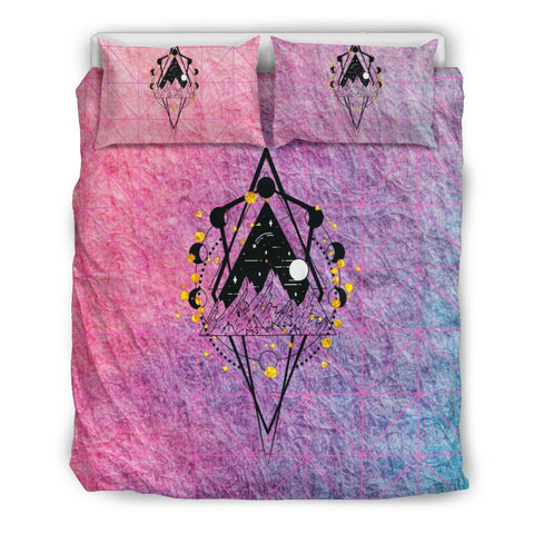 Image of Mountain Triangle Pink Gradient Bedding Set, Bed Room, Printed Duvet Cover, Comforter Cover, Dorm Room College, Bedding Coverlet, Twin Duvet
